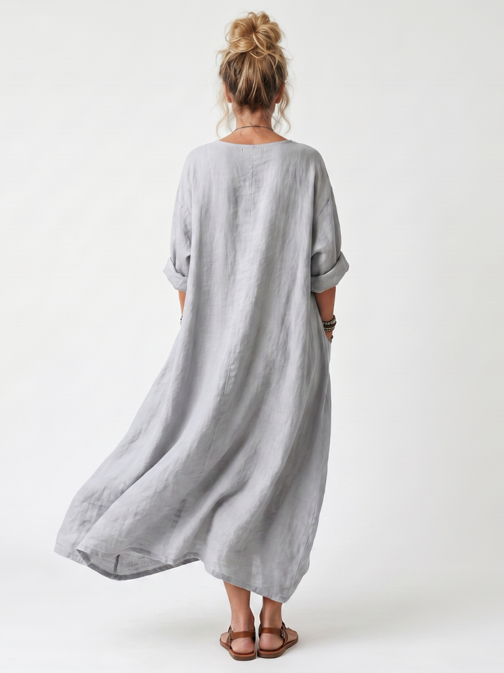 REINE - Contrast Panel Embroidered Midi Dress