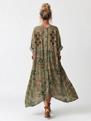 URSULE - Button-Front Embroidered Midi Dress