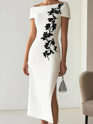 Melusine™ - Chic Floral Print Boat Neck Midi Dress Outfit