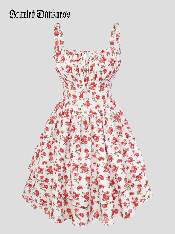 BERTHE™ - Summer Floral Puffy Corset Dress