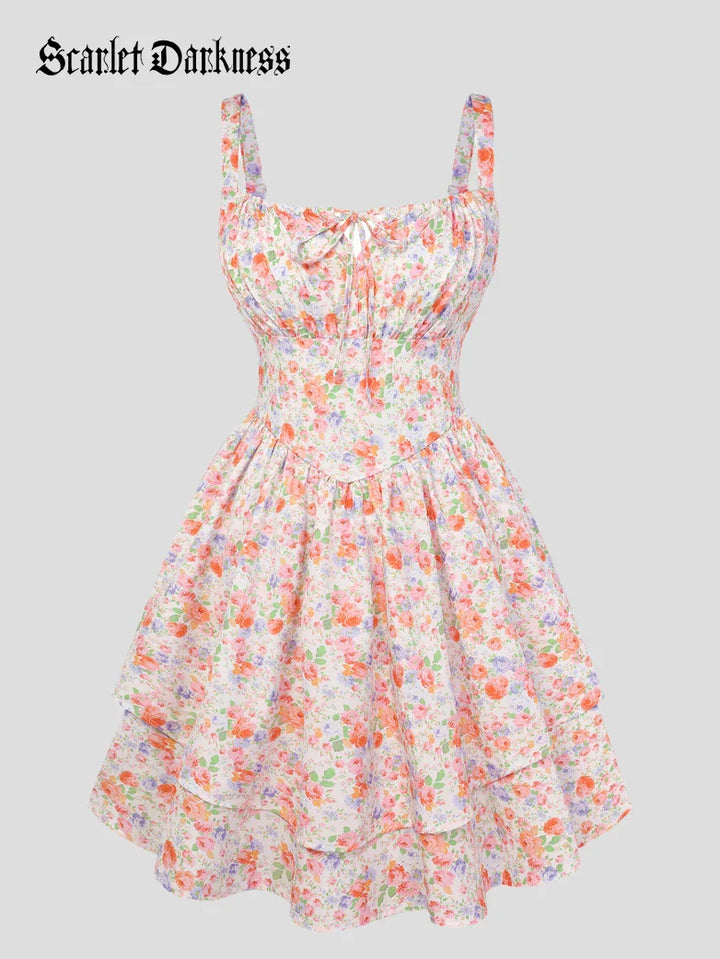 BERTHE™ - Summer Floral Puffy Corset Dress