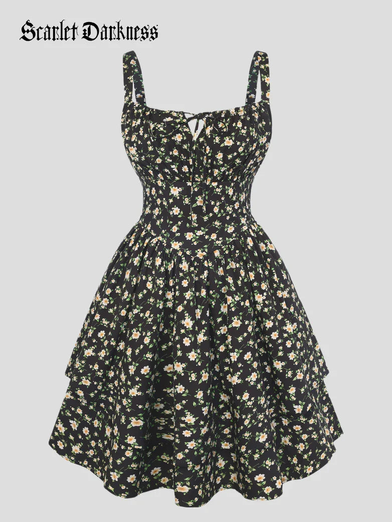 BERTHE™ - Summer Floral Puffy Corset Dress