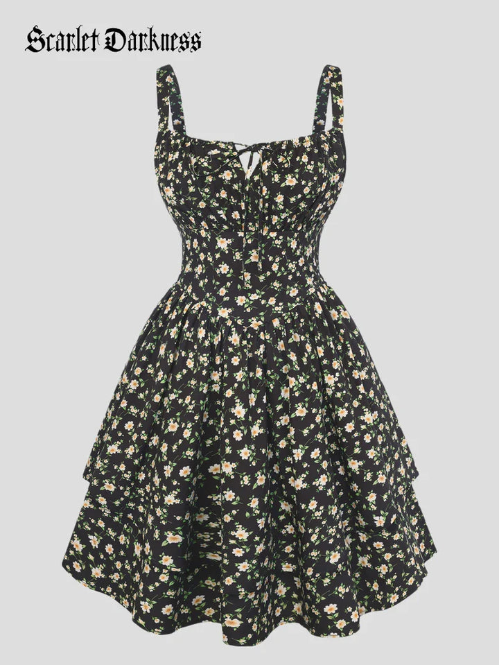 BERTHE™ - Summer Floral Puffy Corset Dress