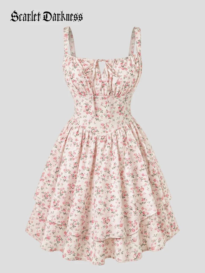 BERTHE™ - Summer Floral Puffy Corset Dress