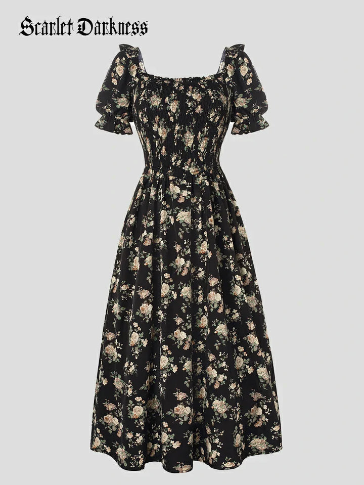 ARLETTE™ - Puff-Sleeve Chiffon Pocket Dress