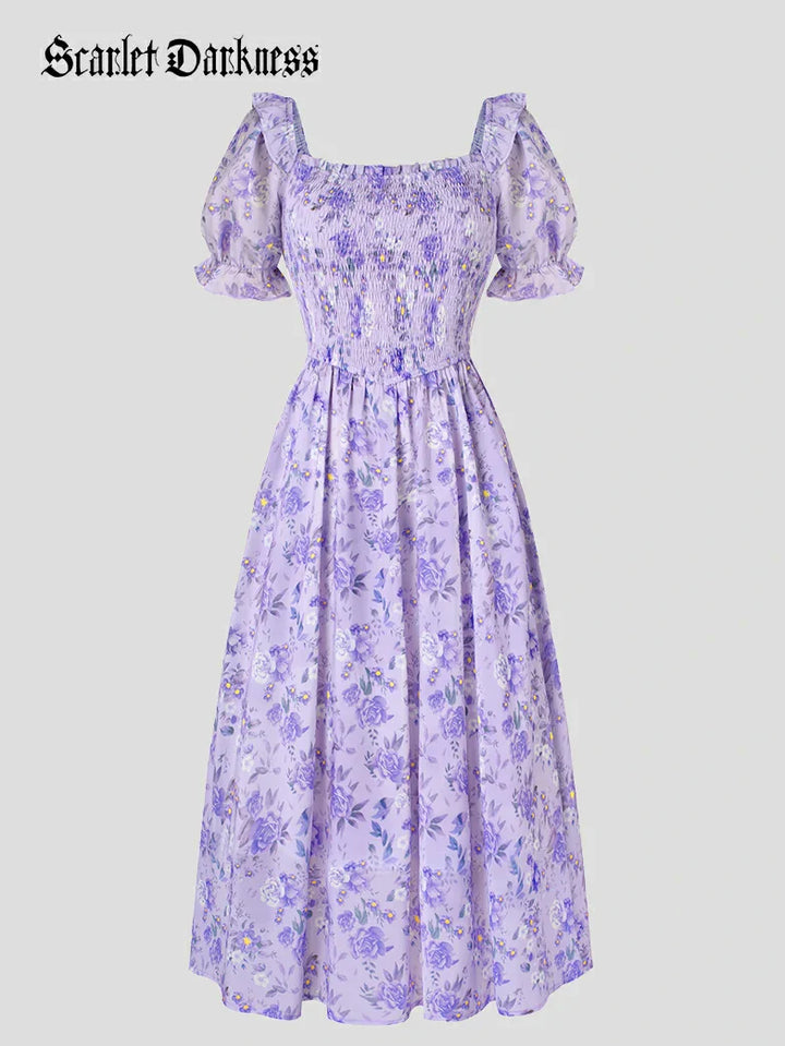 ARLETTE™ - Puff-Sleeve Chiffon Pocket Dress