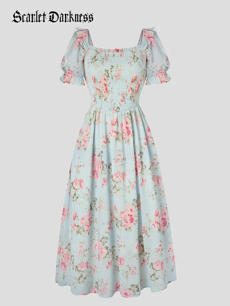ARLETTE™ - Puff-Sleeve Chiffon Pocket Dress