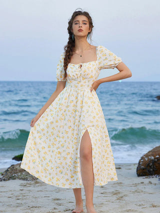 Victorian Spring Slit Party Sundress with Pockets
