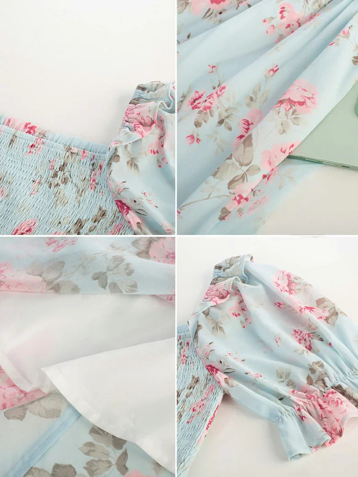 ARLETTE™ - Puff-Sleeve Chiffon Pocket Dress