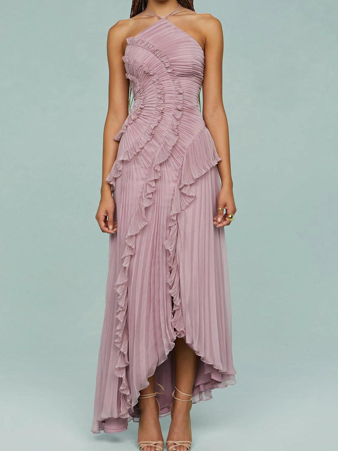 Theodolinda™ - Pleated Suspender Long Dress With Slits