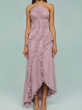 Theodolinda™ - Pleated Suspender Long Dress With Slits