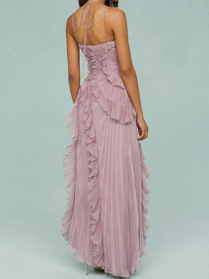 Theodolinda™ - Pleated Suspender Long Dress With Slits