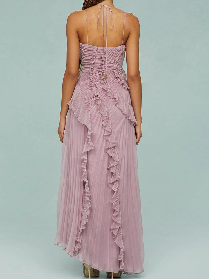 Theodolinda™ - Pleated Suspender Long Dress With Slits