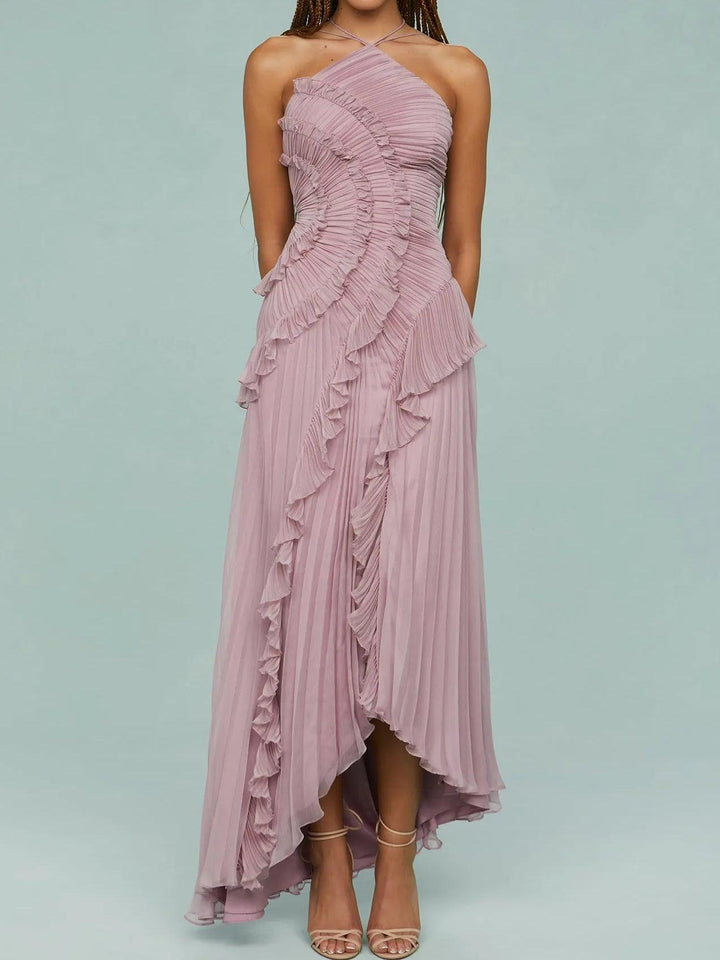 Theodolinda™ - Pleated Suspender Long Dress With Slits