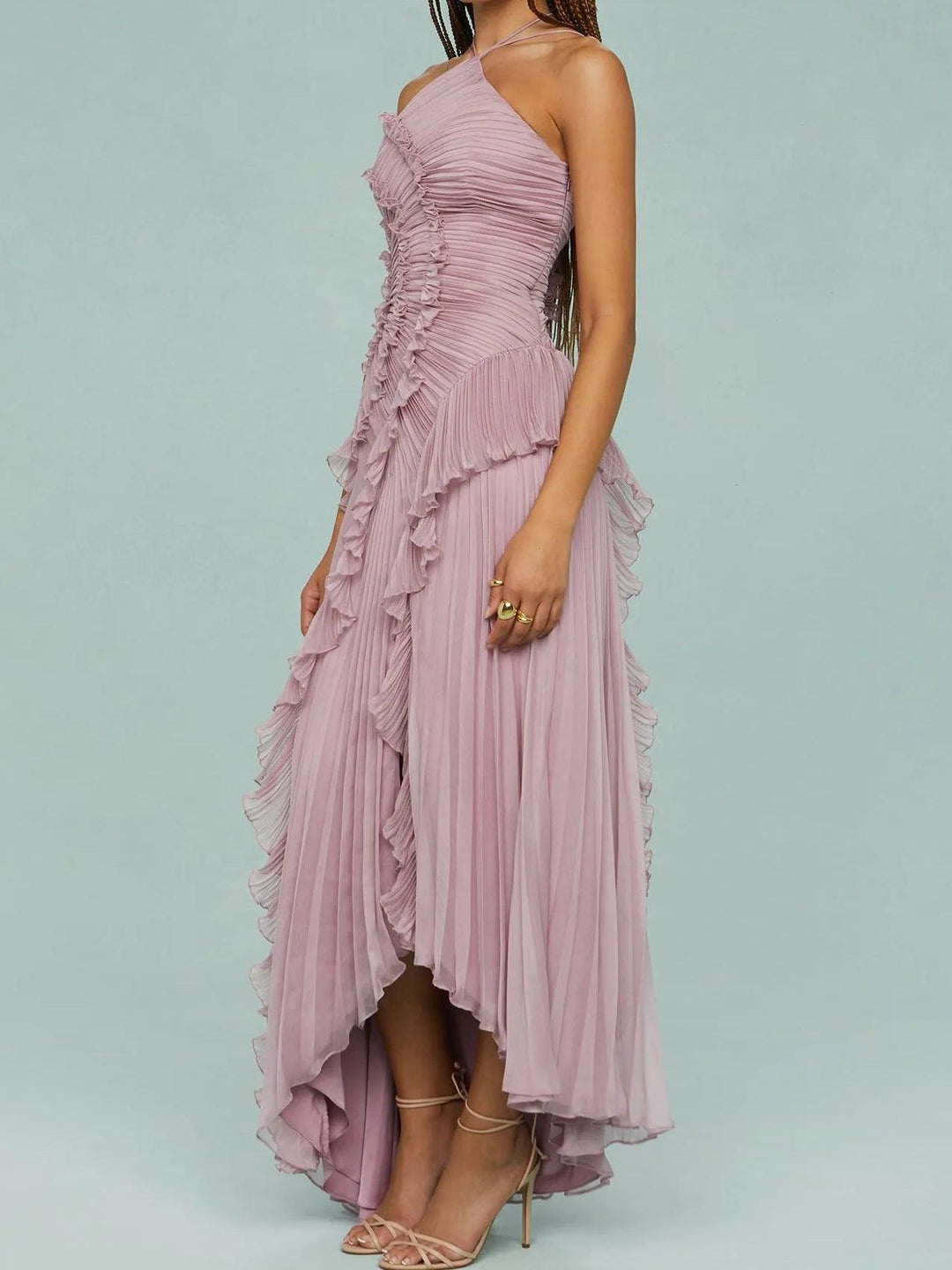 Theodolinda™ - Pleated Suspender Long Dress With Slits
