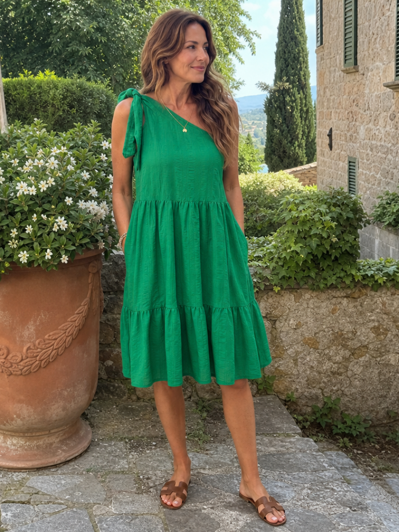 Elysia™ - One Shoulder Bow Detail Knee Length Dress