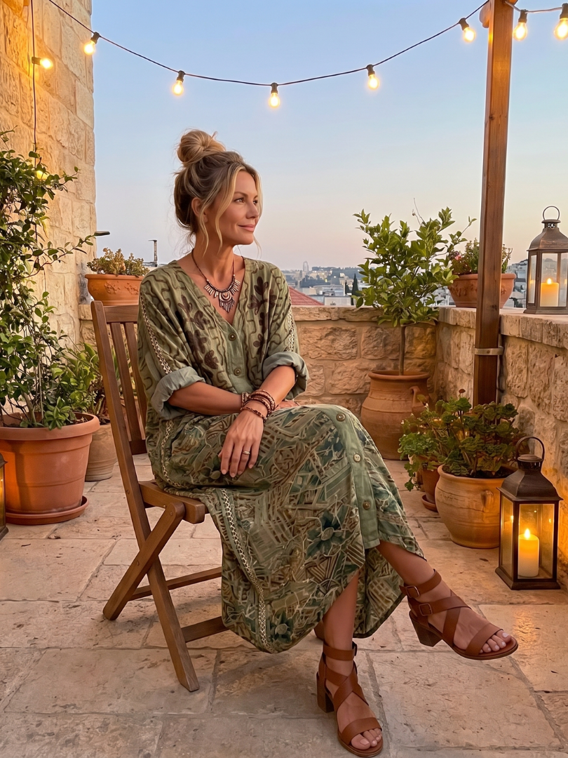 URSULE - Button-Front Embroidered Midi Dress
