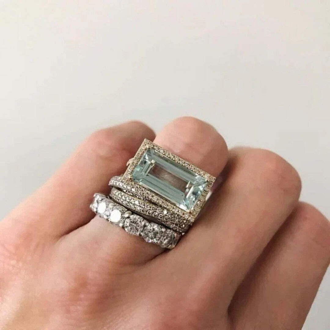 Talia | Vintage Silver Turquoise Glass Ring Set