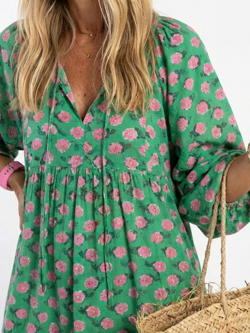 BERTILLE - Floral V-Neck Tiered Midi Dress