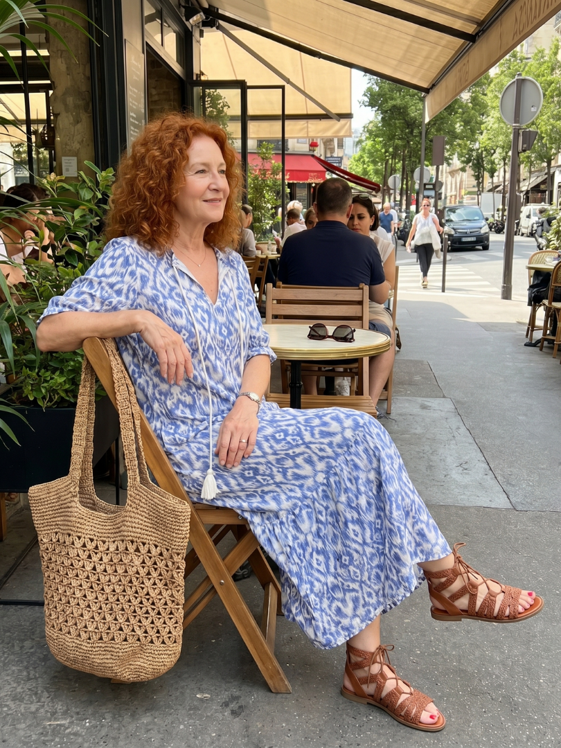 QUITTERIE - Tassel Tie-Neck Printed Midi Dress