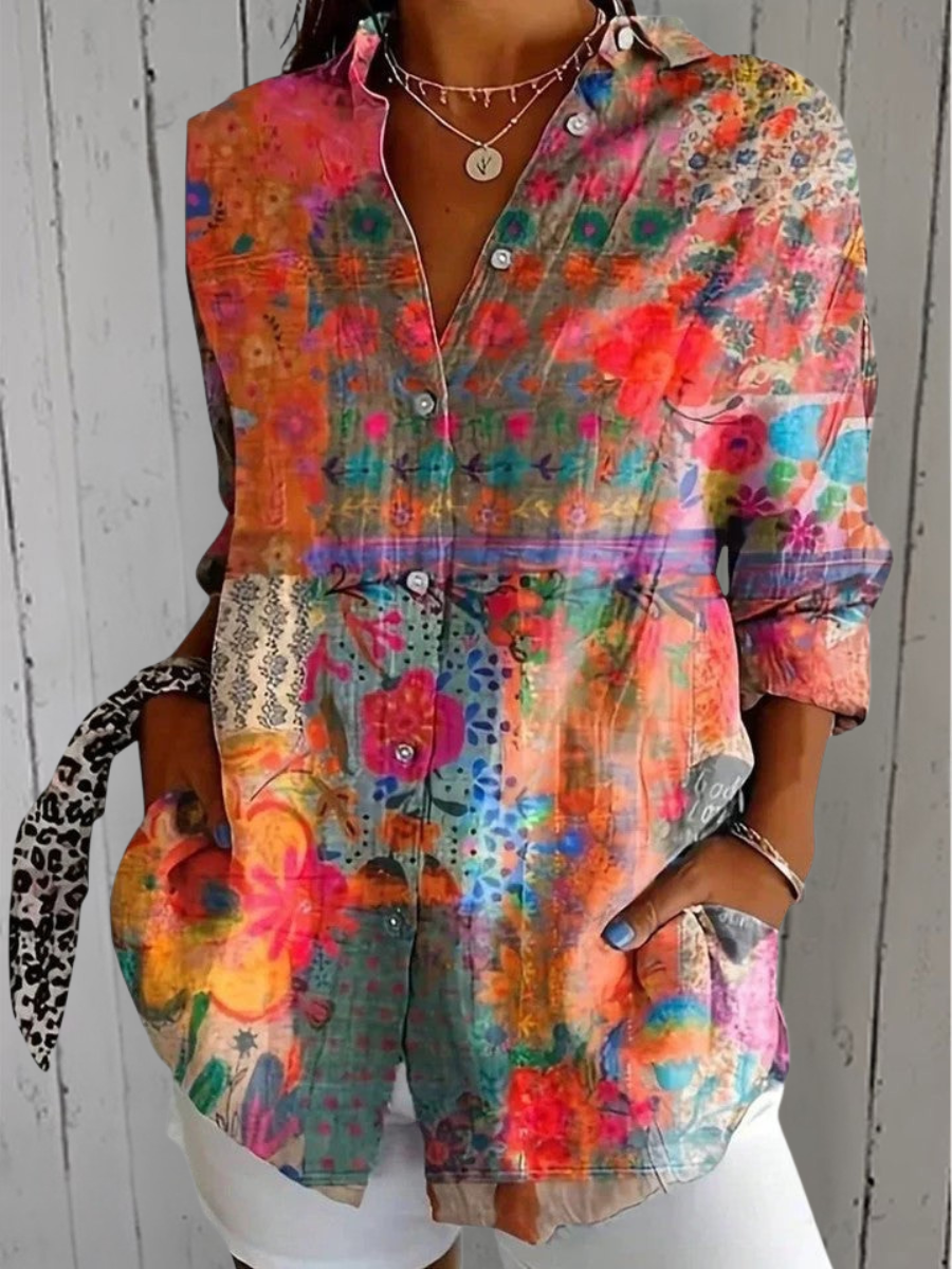 Clementine - Vibrant Artistic Button-Up Blouse