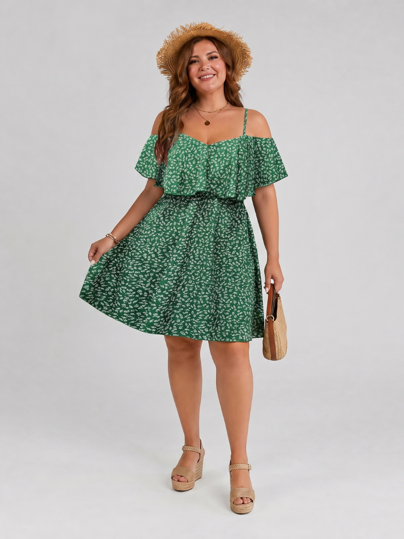 Iolanthe™ - Cold Shoulder Ruffle Overlay Knee Length Dress