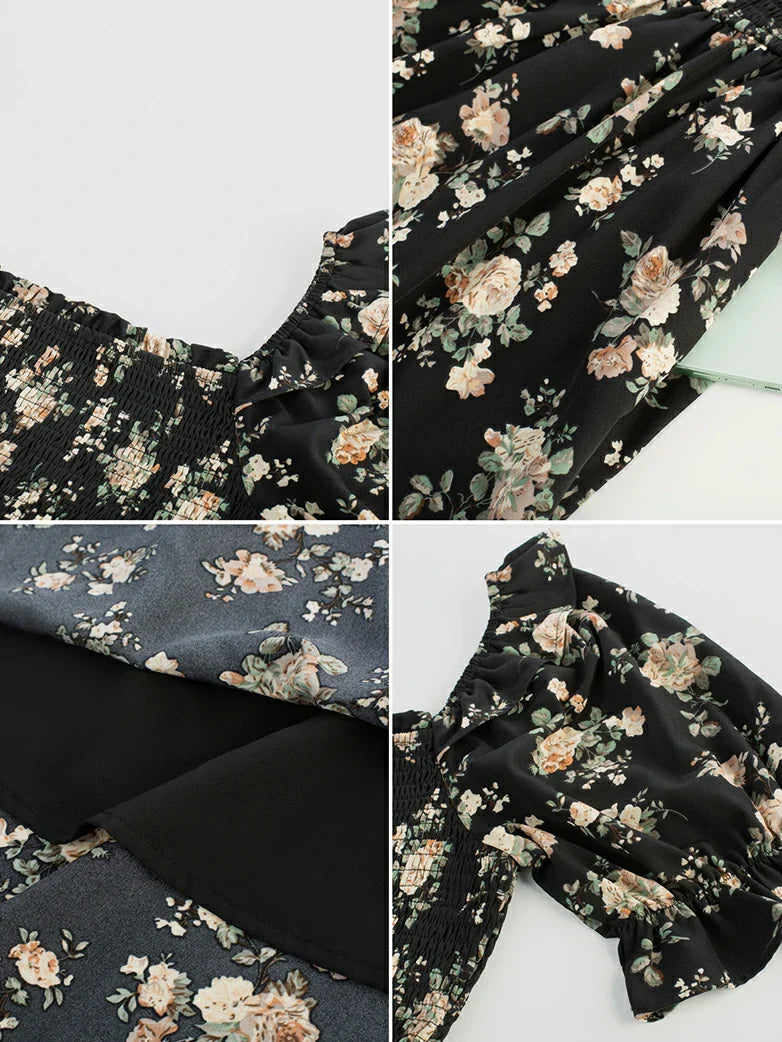 ARLETTE™ - Puff-Sleeve Chiffon Pocket Dress