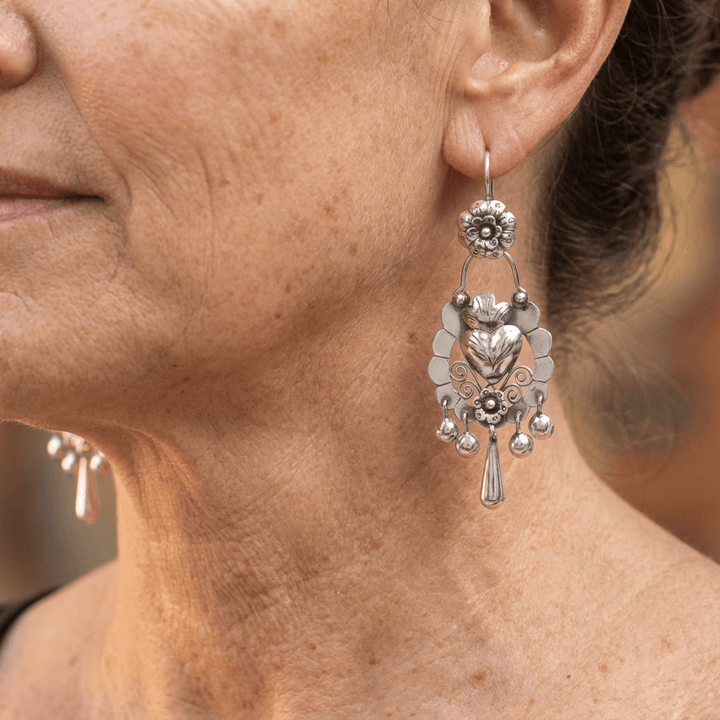 LUCIENNE - Silver Floral Chandelier Drops