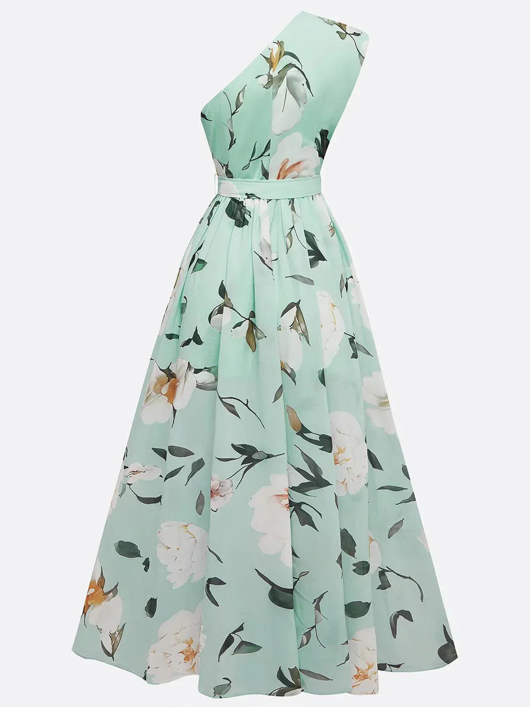 Magnolia™ - Light Green Floral Chiffon One-Shoulder Maxi Dress