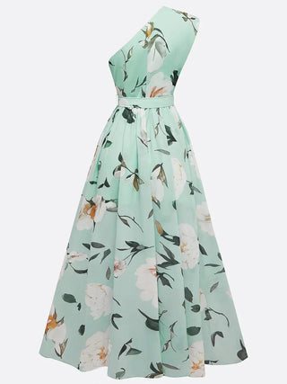 Magnolia™ - Light Green Floral Chiffon One-Shoulder Maxi Dress