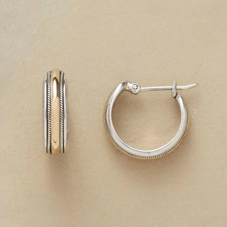 Nora | Vintage Golden Line Silver Hoop Earrings