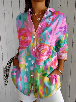 Clementine - Vibrant Artistic Button-Up Blouse