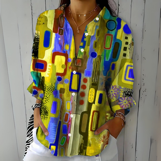 Delphine - Vibrant Artistic Button-Up Blouse
