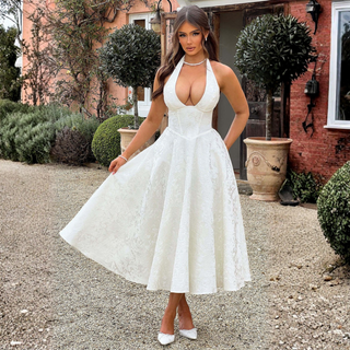 ZIORA™ - Chic Low Cut Sleeveless Open Back A-Line Halter Maxi Dress