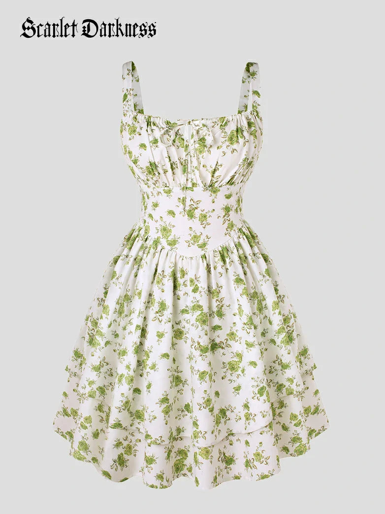 BERTHE™ - Summer Floral Puffy Corset Dress