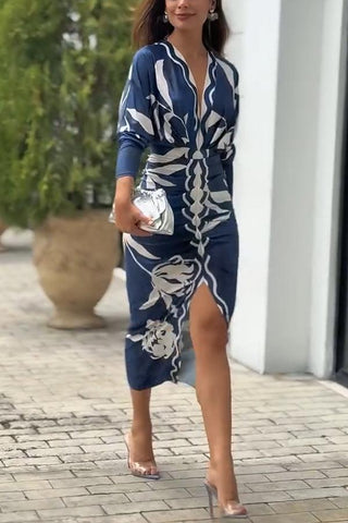Yolanda™ - Sun Escape Unique Print Dolman Midi Dress