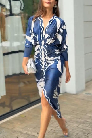 Yolanda™ - Sun Escape Unique Print Dolman Midi Dress