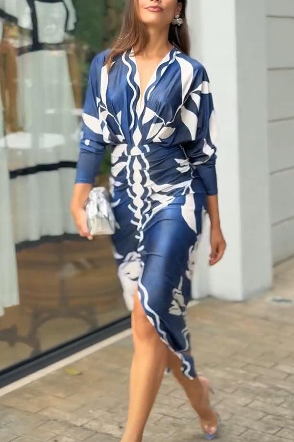 Yolanda™ - Sun Escape Unique Print Dolman Midi Dress