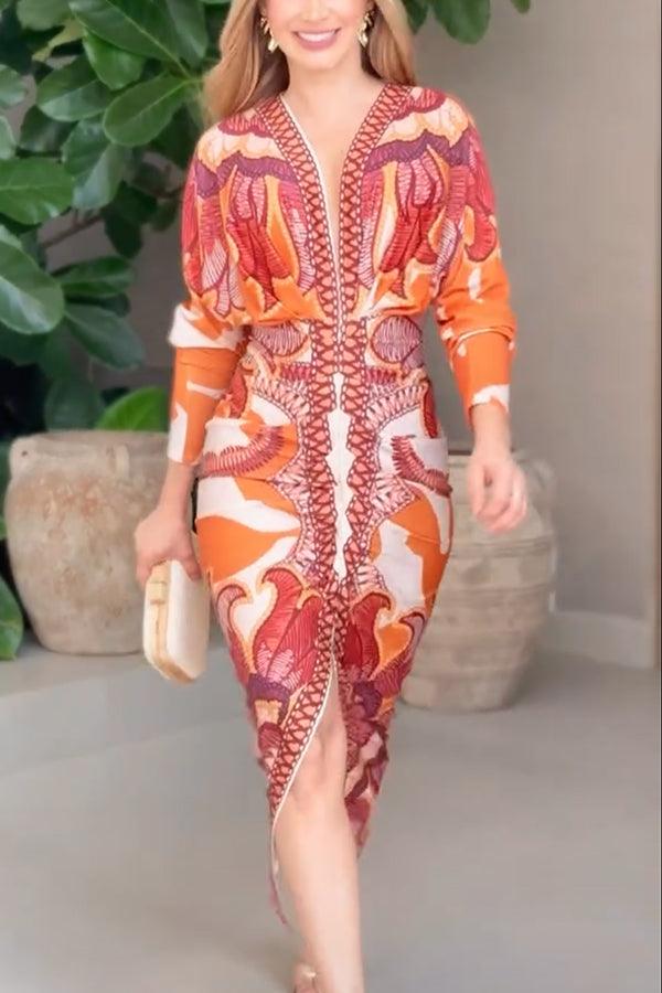 Yolanda™ - Sun Escape Unique Print Dolman Midi Dress