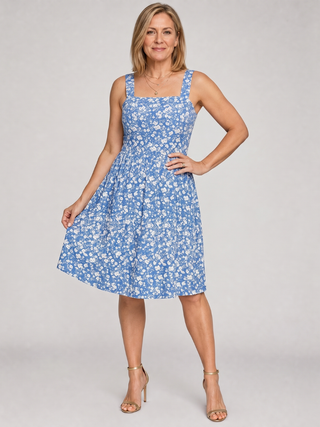 Guinevere™ - Square Neck Floral Print Knee Length Dress