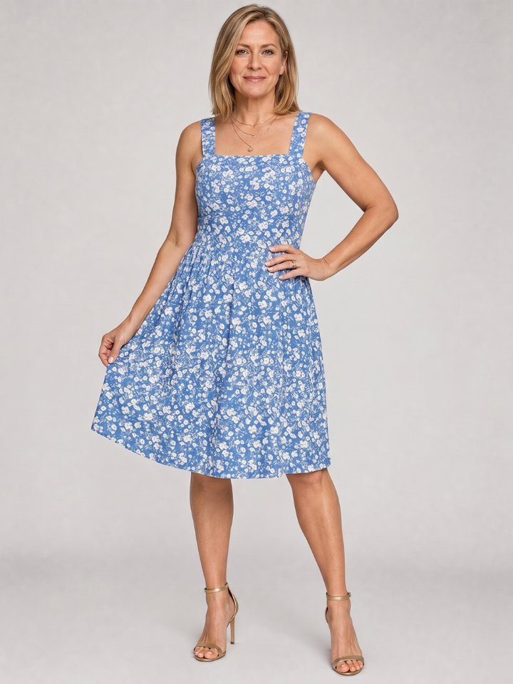 Guinevere™ - Square Neck Floral Print Knee Length Dress