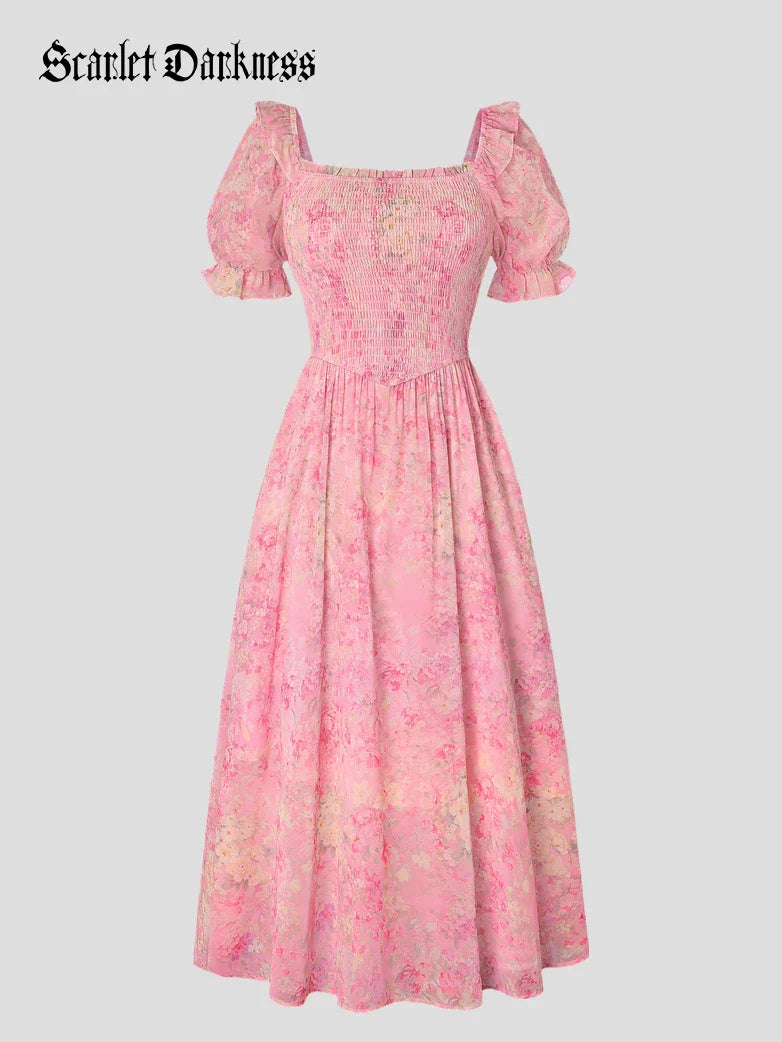 ARLETTE™ - Puff-Sleeve Chiffon Pocket Dress