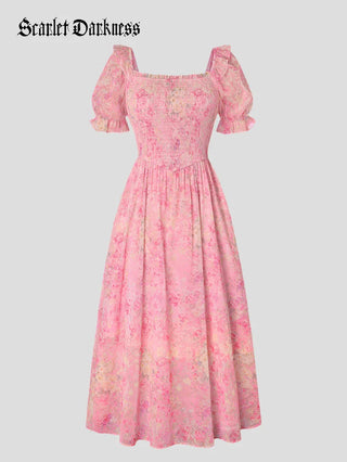 ARLETTE™ - Puff-Sleeve Chiffon Pocket Dress