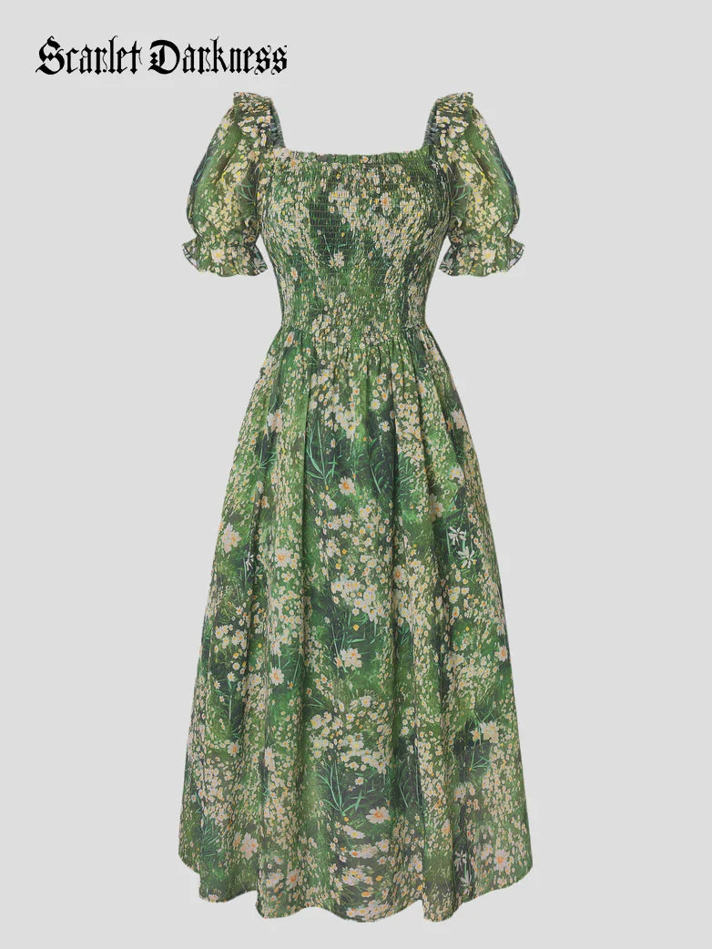 ARLETTE™ - Puff-Sleeve Chiffon Pocket Dress