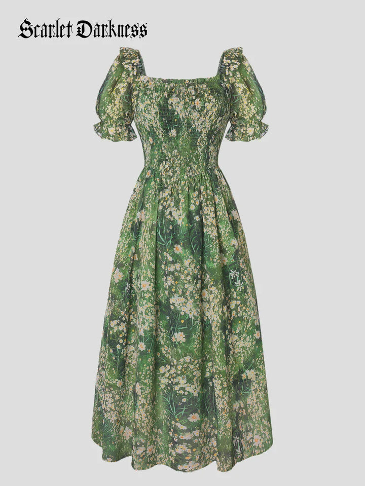 ARLETTE™ - Puff-Sleeve Chiffon Pocket Dress