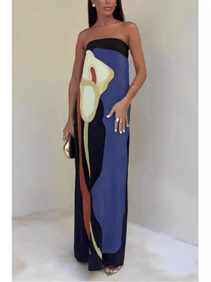 Elowyn™ - Coastal Chic Strapless Printed Maxi Party Dress