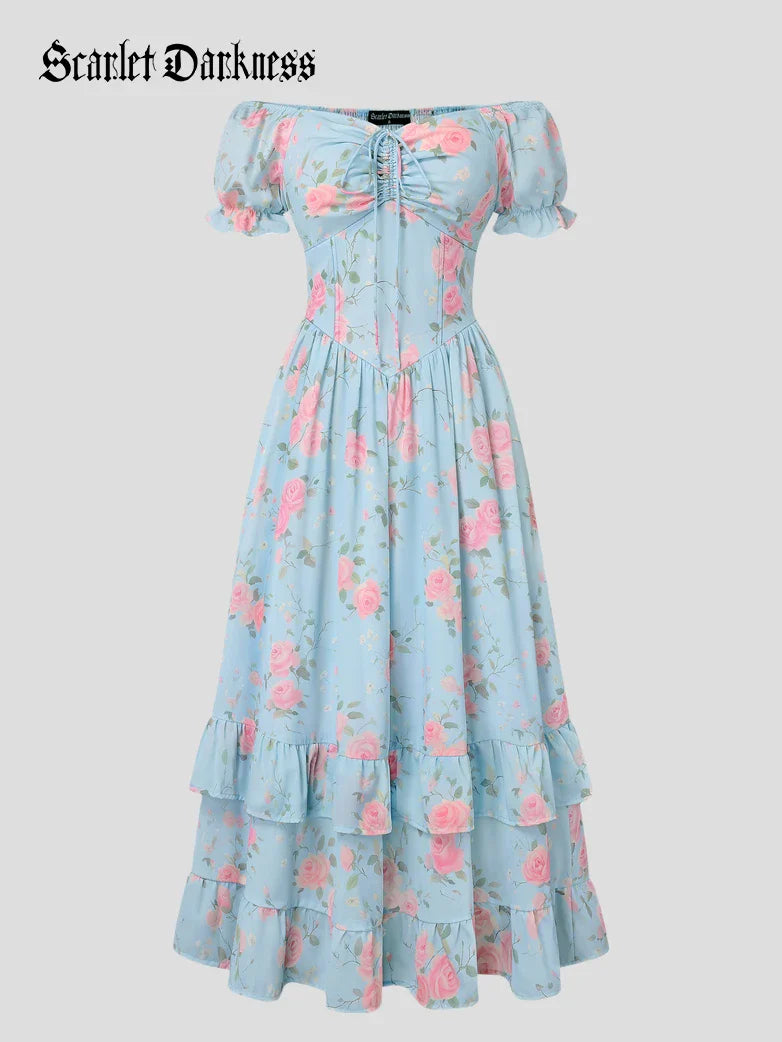 CONSTANCE™ - Off-Shoulder Double-Layer Floral Dress