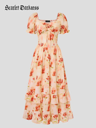 CONSTANCE™ - Off-Shoulder Double-Layer Floral Dress