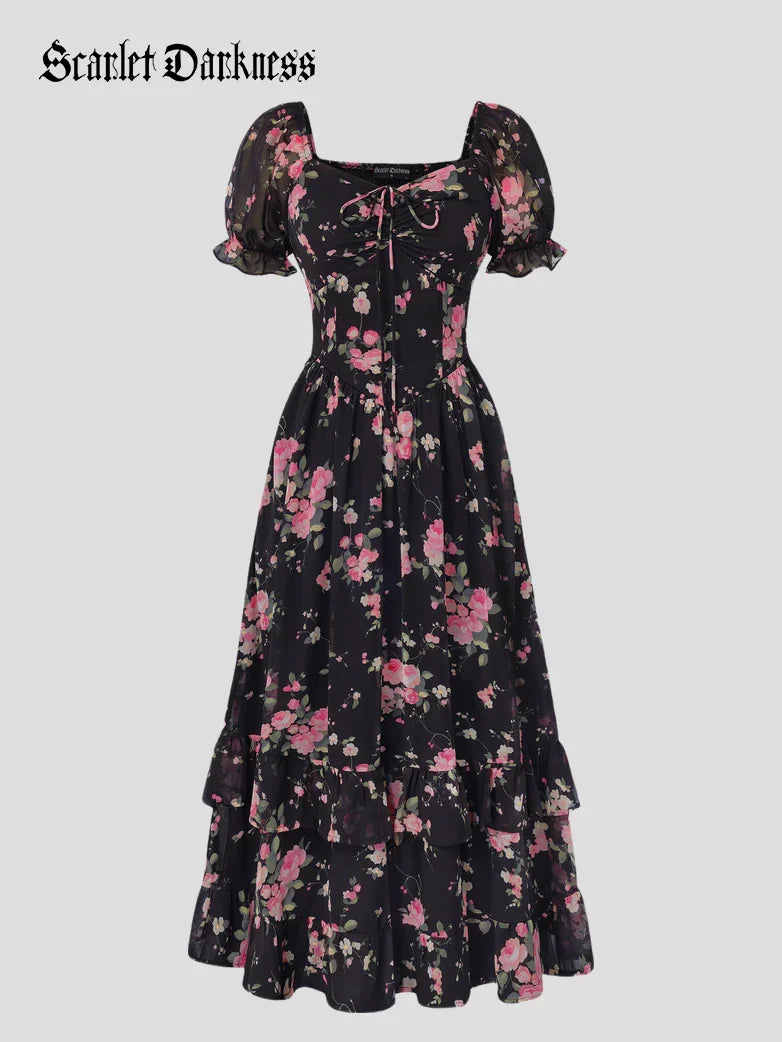 CONSTANCE™ - Off-Shoulder Double-Layer Floral Dress