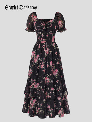 CONSTANCE™ - Off-Shoulder Double-Layer Floral Dress